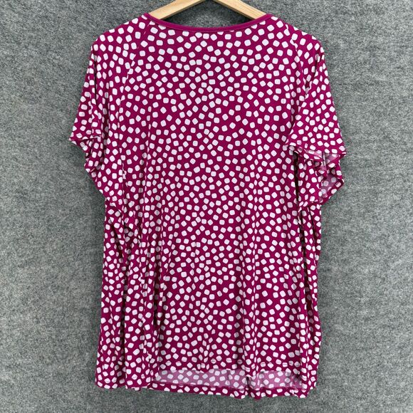Susan Graver Blouse Women XL Purple Polka Dot Short Sleeve Round Neck Casual - Picture 2 of 7